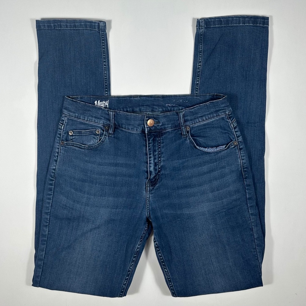 Mugsy Jeans Straight Leg Mens 32x34 Stretch Denim Medium Wash Performance Blue